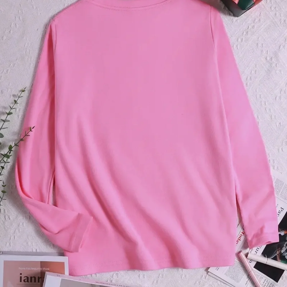 Pink Long Sleeve Beach Graphic Shirt